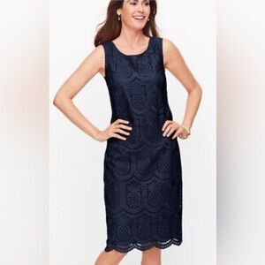Talbots Eyelet Pineapple Scoop Neck Dress | Navy Blue | Women’s Size 12